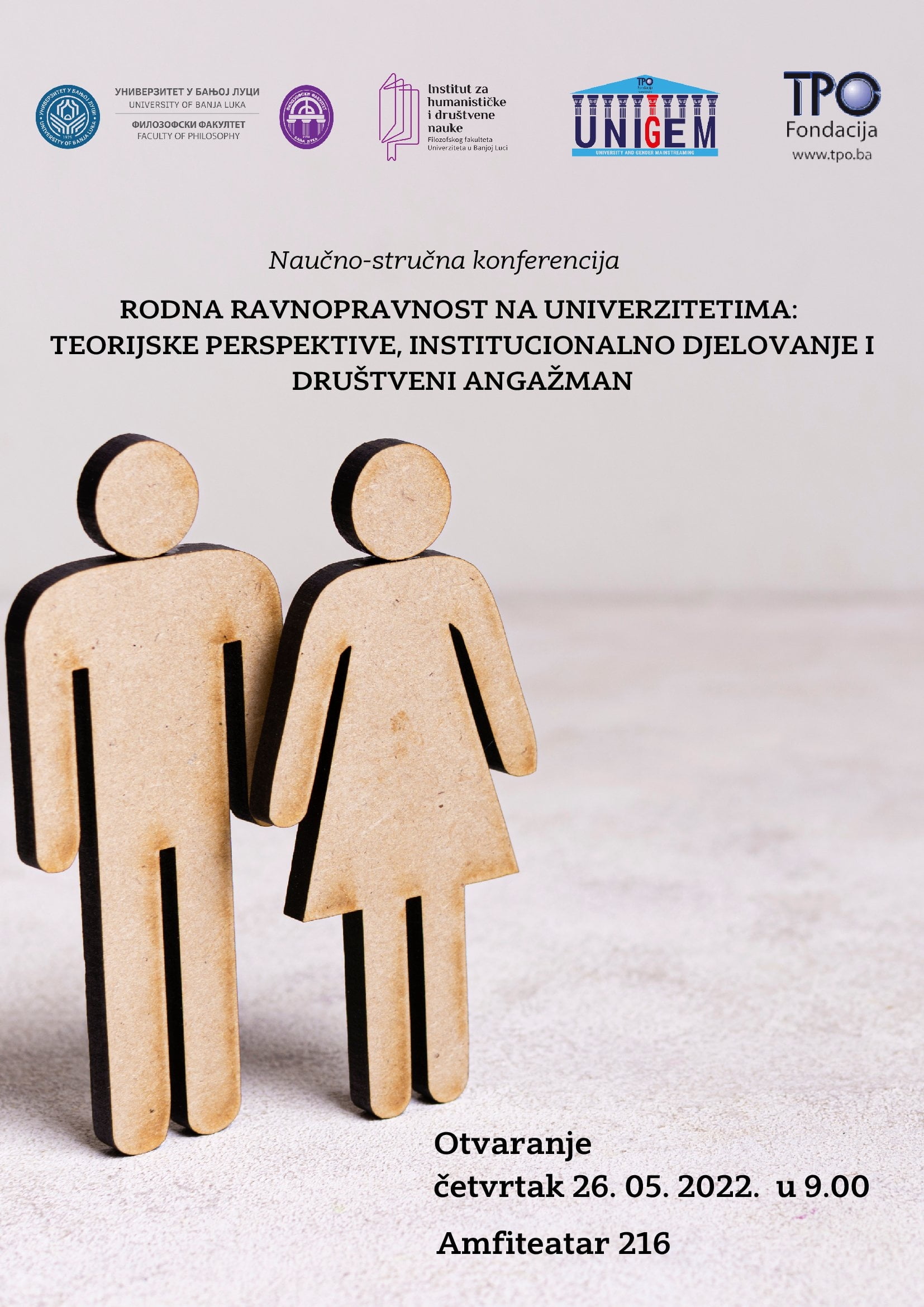 Научно-стручна конференција „Родна равноправност на универзитетима: теоријске перспективе, институционално дјеловање и друштвени ангажман” (26–27. 5. 2022)bla